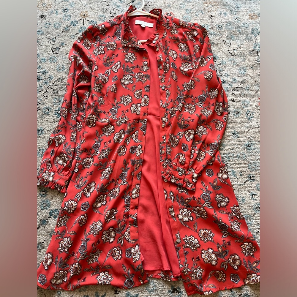 LOFT Paisley Button Front Shirt Dress